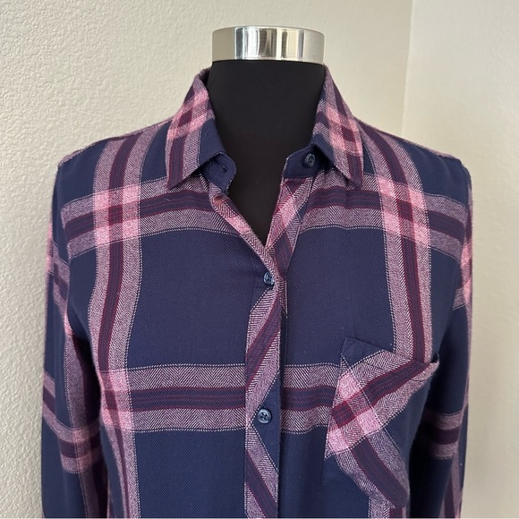 Rails Hunter Check Admiral/Cranberry Melange Button Up Cowgirl Shirt Size S - Picture 4 of 16